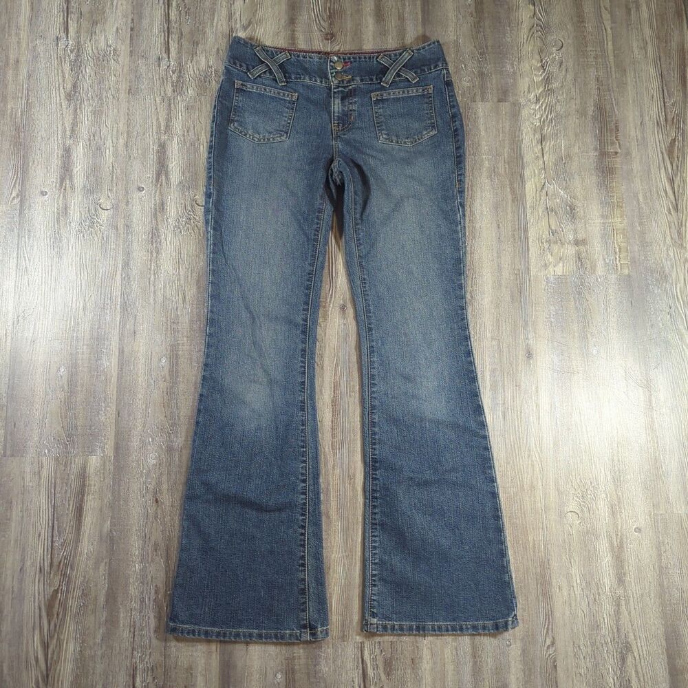 Vintage Y2K Tommy Hilfiger Jeans Womens Size 5 Blue Hope Flare Wide Leg Stretch